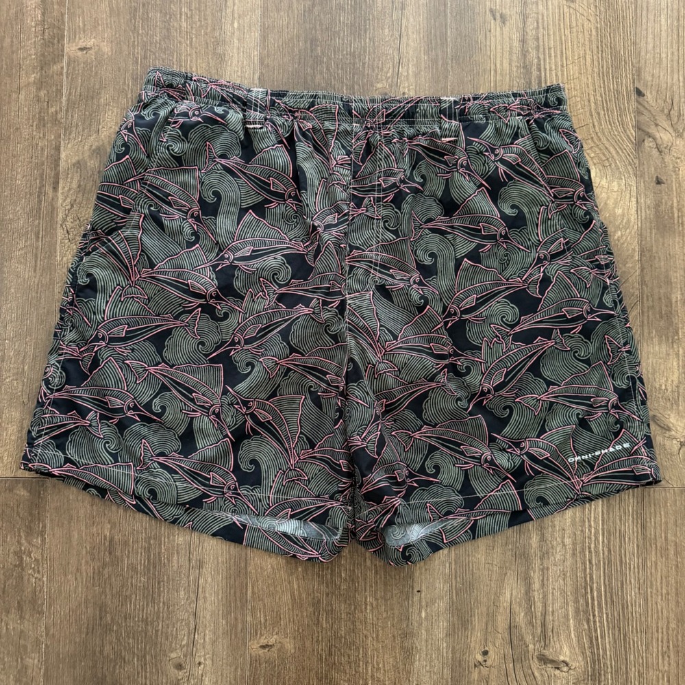 Columbia PFG Swim Trunks Mens Large Black Pink Marlin Fish Backcast III Shorts‎